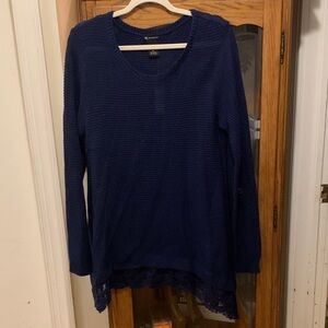 New Directions Deep Blue Lace Hem Sweater
